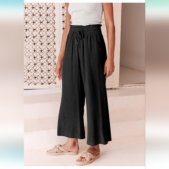 ANRABESS Women's Linen Pants Casual Loose High Waist Drawstring Wide Leg - Picture 9 of 15